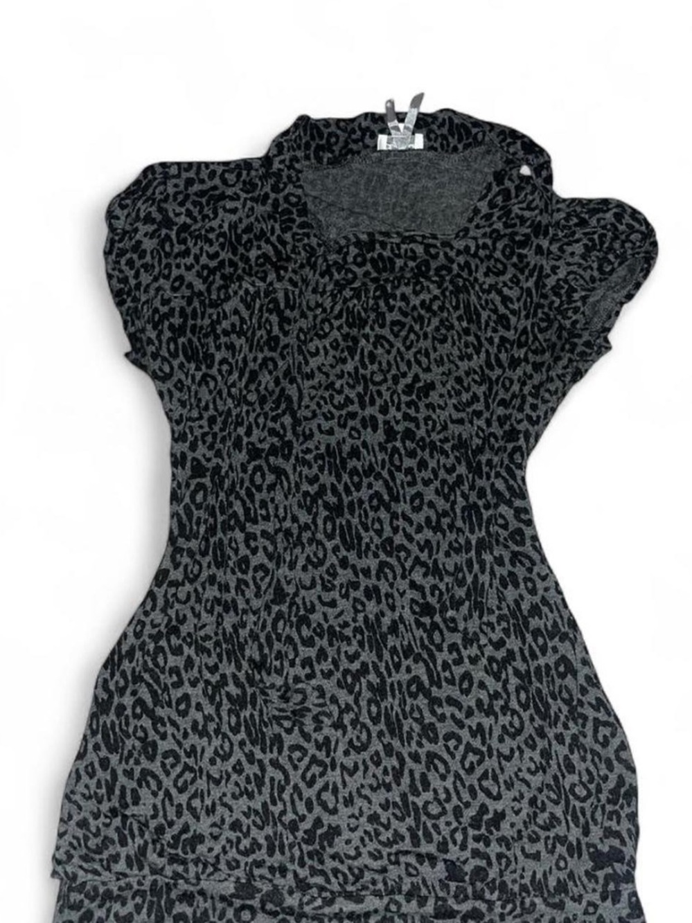 Gray and Black Leopard Print Short Sleeve Dress